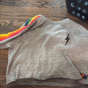 Aviator Nation Gray Hoodie with Rainbow Stripes. Hardly worn.
